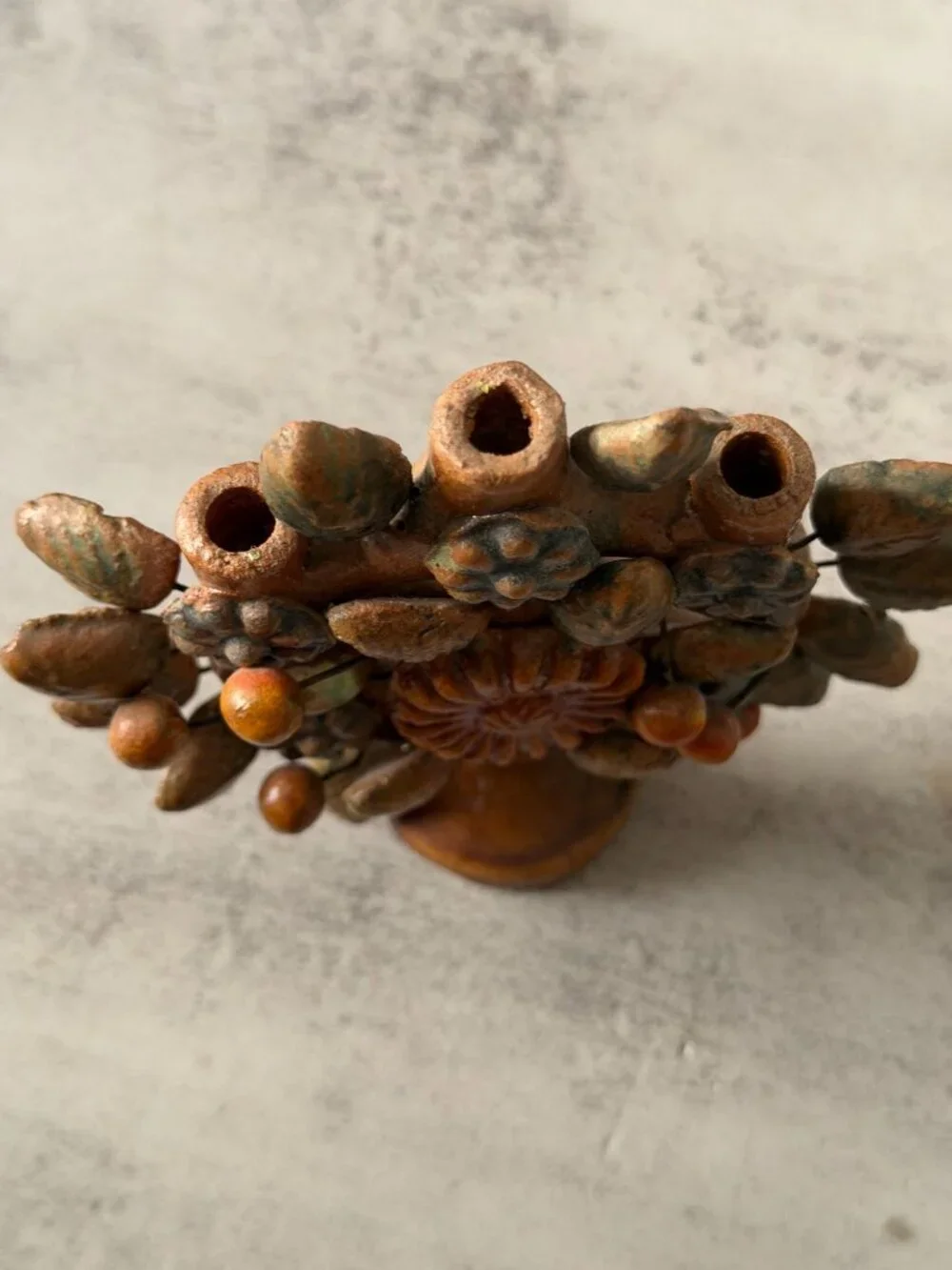 Vintage Mexican Tree of Life Candelabra Handmade Folk Art Terracotta Pottery 5